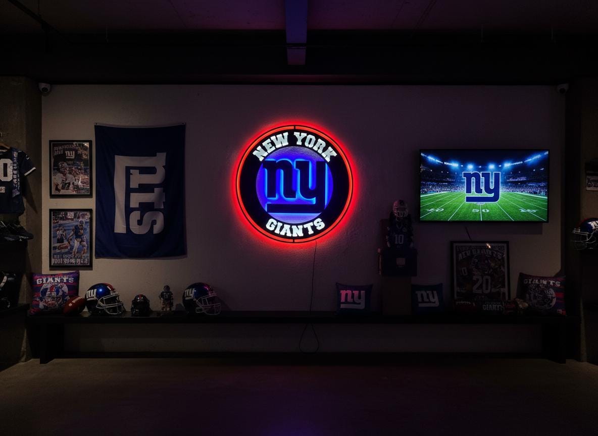 New York Giants Wall Art - NFL Team Logo Decor - Game Room Sign & Man Cave Gift
