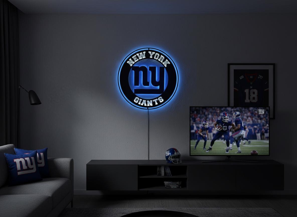 New York Giants Wall Art - NFL Team Logo Decor - Game Room Sign & Man Cave Gift
