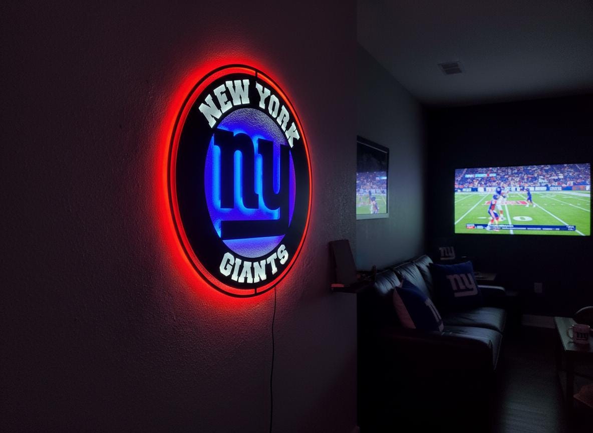 New York Giants Wall Art - NFL Team Logo Decor - Game Room Sign & Man Cave Gift