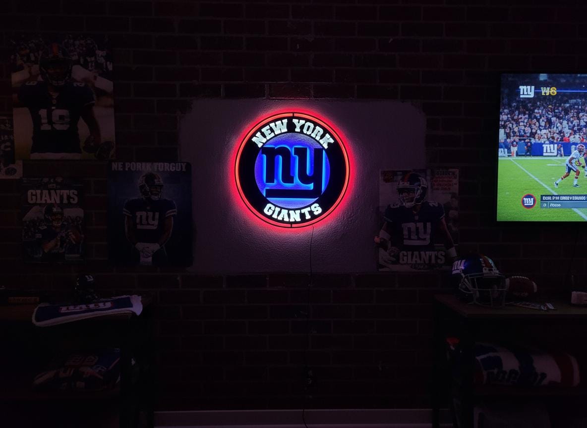 New York Giants Wall Art - NFL Team Logo Decor - Game Room Sign & Man Cave Gift