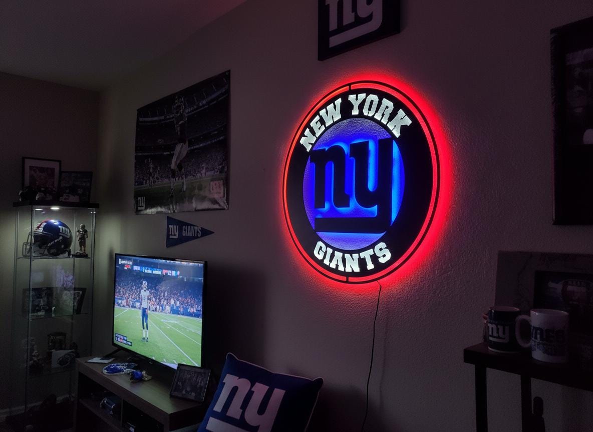 New York Giants Wall Art - NFL Team Logo Decor - Game Room Sign & Man Cave Gift