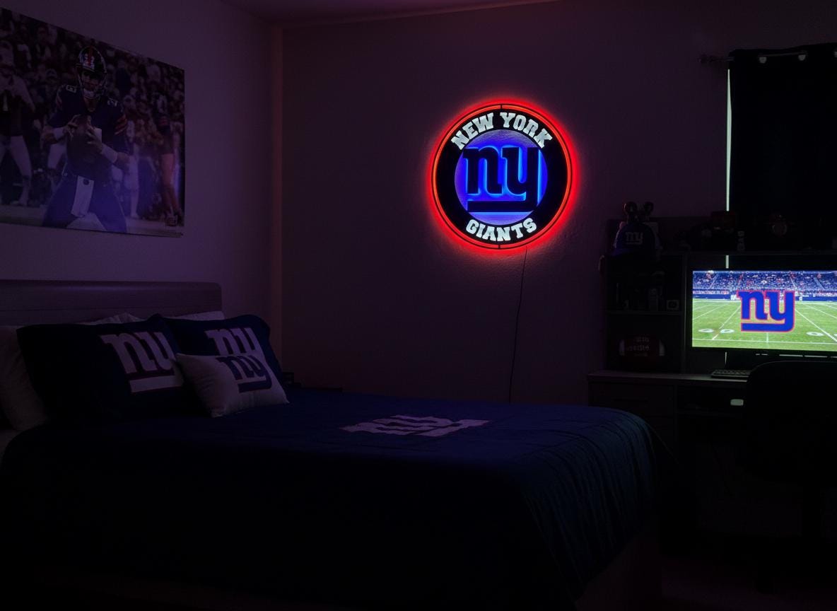 New York Giants Wall Art - NFL Team Logo Decor - Game Room Sign & Man Cave Gift