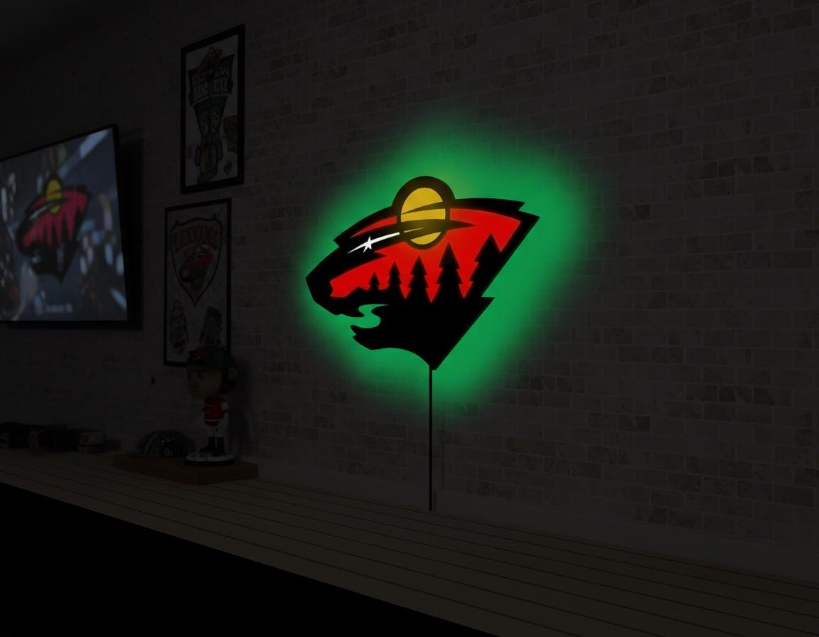 Minnesota Wild Wall Art - Team Logo Light Sign - Hockey Game Room Decor