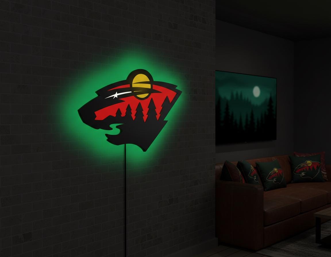 Minnesota Wild Wall Art - Team Logo Light Sign - Hockey Game Room Decor