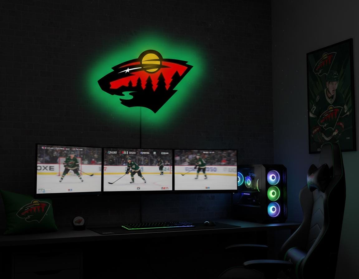 Minnesota Wild Wall Art - Team Logo Light Sign - Hockey Game Room Decor