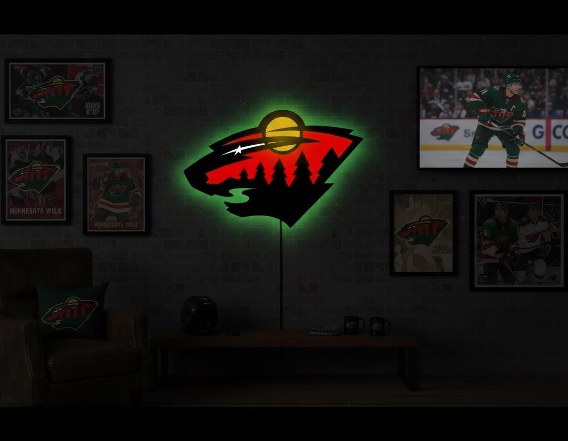 Minnesota Wild Wall Art - Team Logo Light Sign - Hockey Game Room Decor