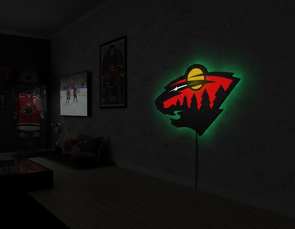 Minnesota Wild Wall Art - Team Logo Light Sign - Hockey Game Room Decor