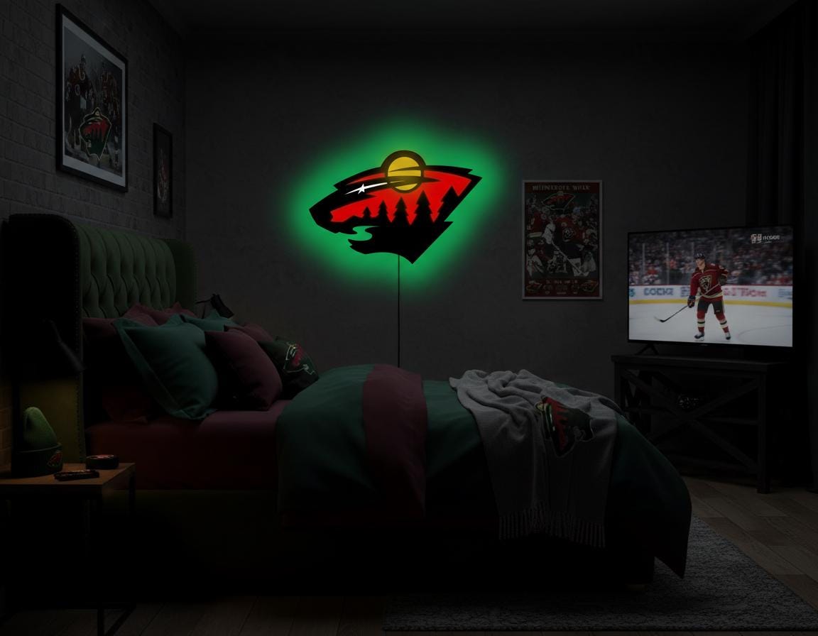 Minnesota Wild Wall Art - Team Logo Light Sign - Hockey Game Room Decor
