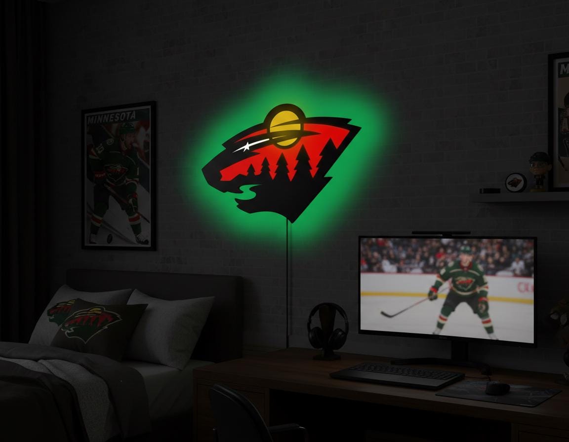 Minnesota Wild Wall Art - Team Logo Light Sign - Hockey Game Room Decor