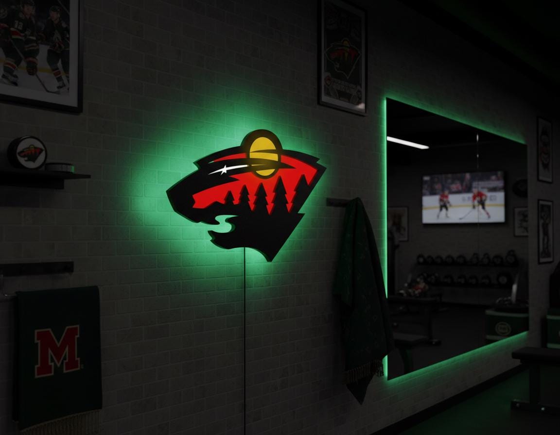 Minnesota Wild Wall Art - Team Logo Light Sign - Hockey Game Room Decor