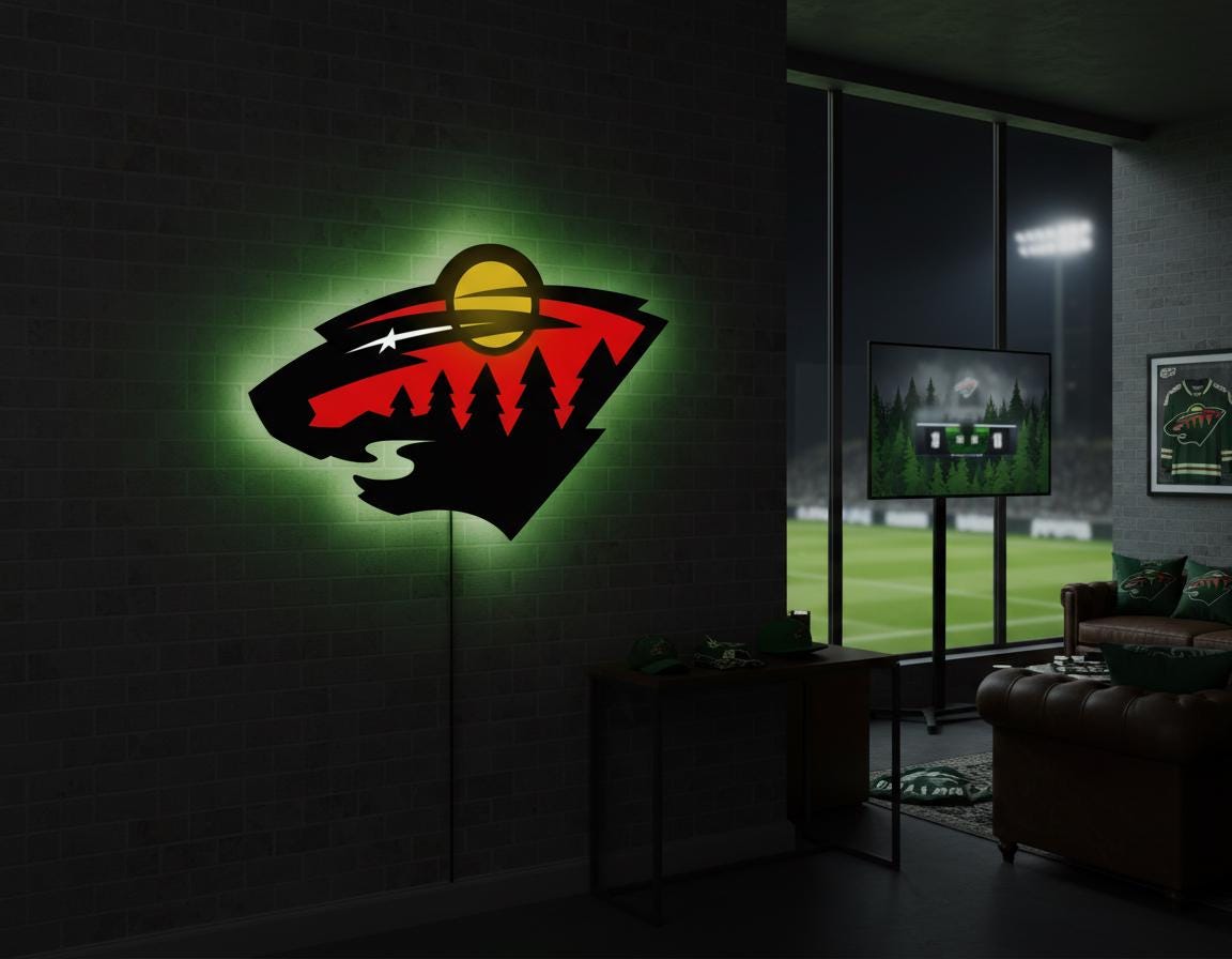 Minnesota Wild Wall Art - Team Logo Light Sign - Hockey Game Room Decor