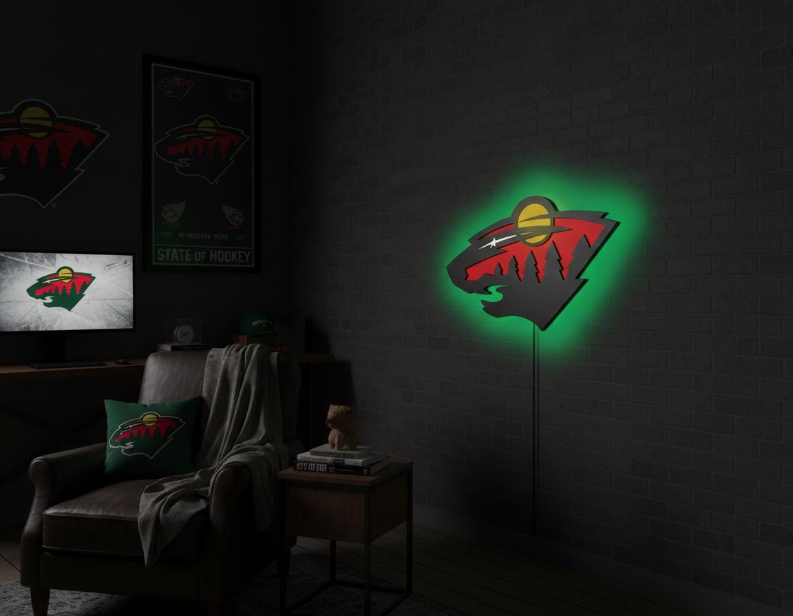 Minnesota Wild Wall Art - Team Logo Light Sign - Hockey Game Room Decor