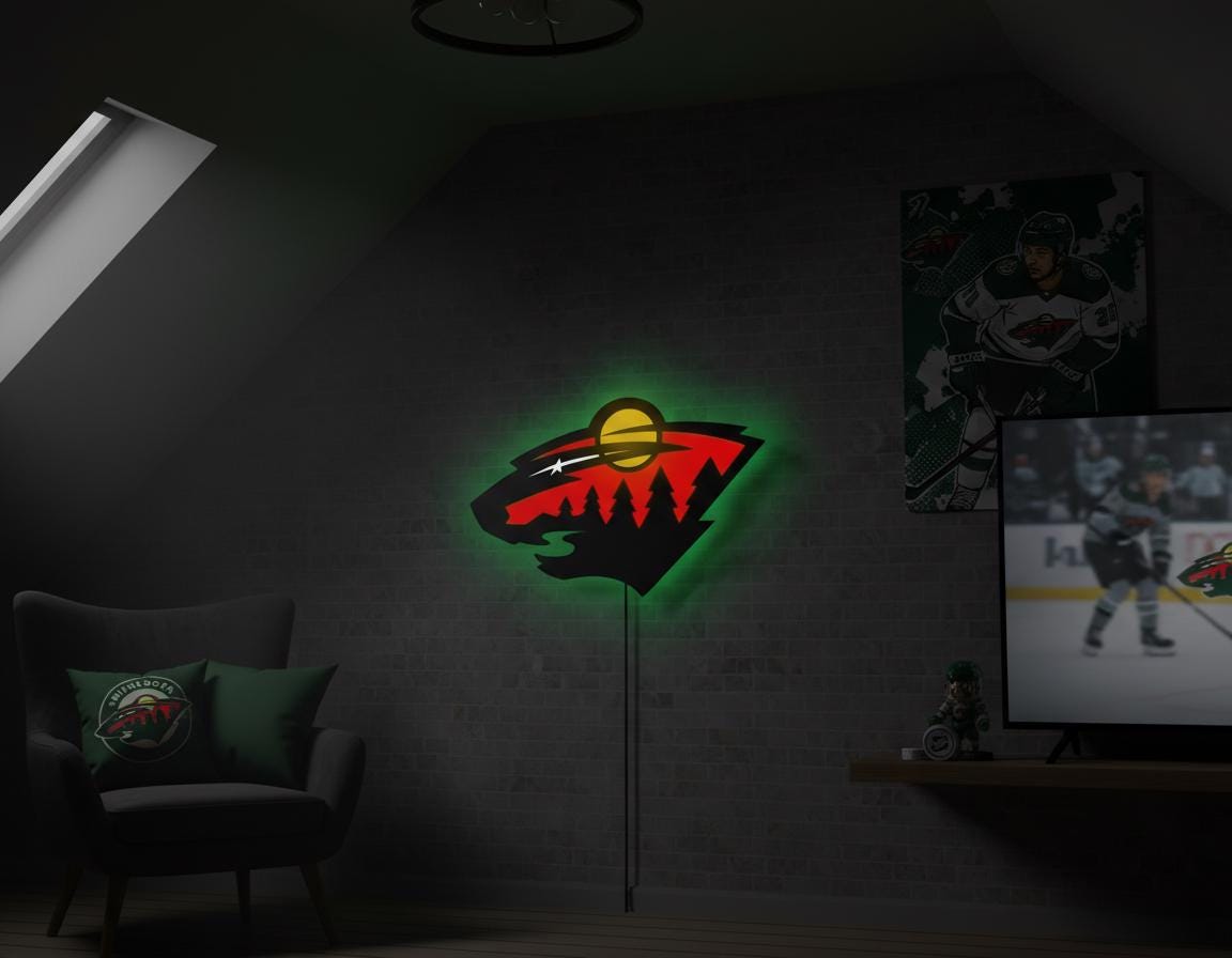Minnesota Wild Wall Art - Team Logo Light Sign - Hockey Game Room Decor
