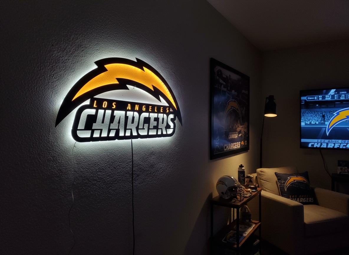 Los Angeles Chargers Wall Art - NFL Football Team Logo Game Room Decor Gift