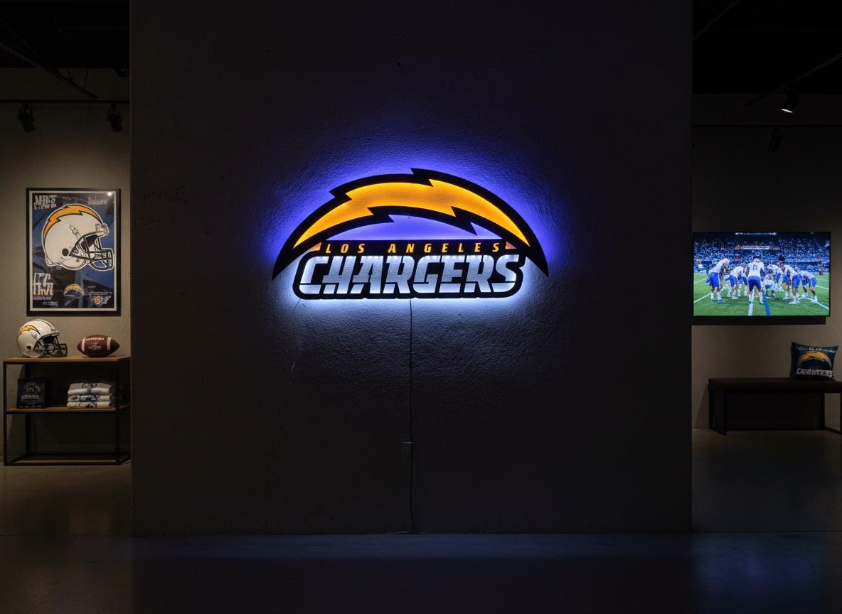 Los Angeles Chargers Wall Art - NFL Football Team Logo Game Room Decor Gift