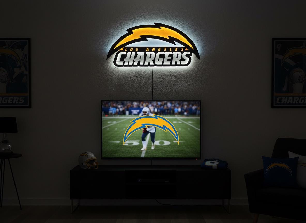 Los Angeles Chargers Wall Art - NFL Football Team Logo Game Room Decor Gift