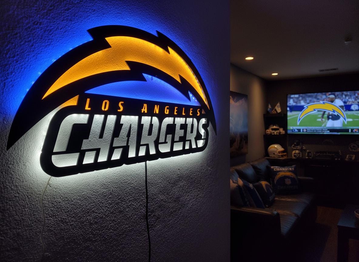 Los Angeles Chargers Wall Art - NFL Football Team Logo Game Room Decor Gift