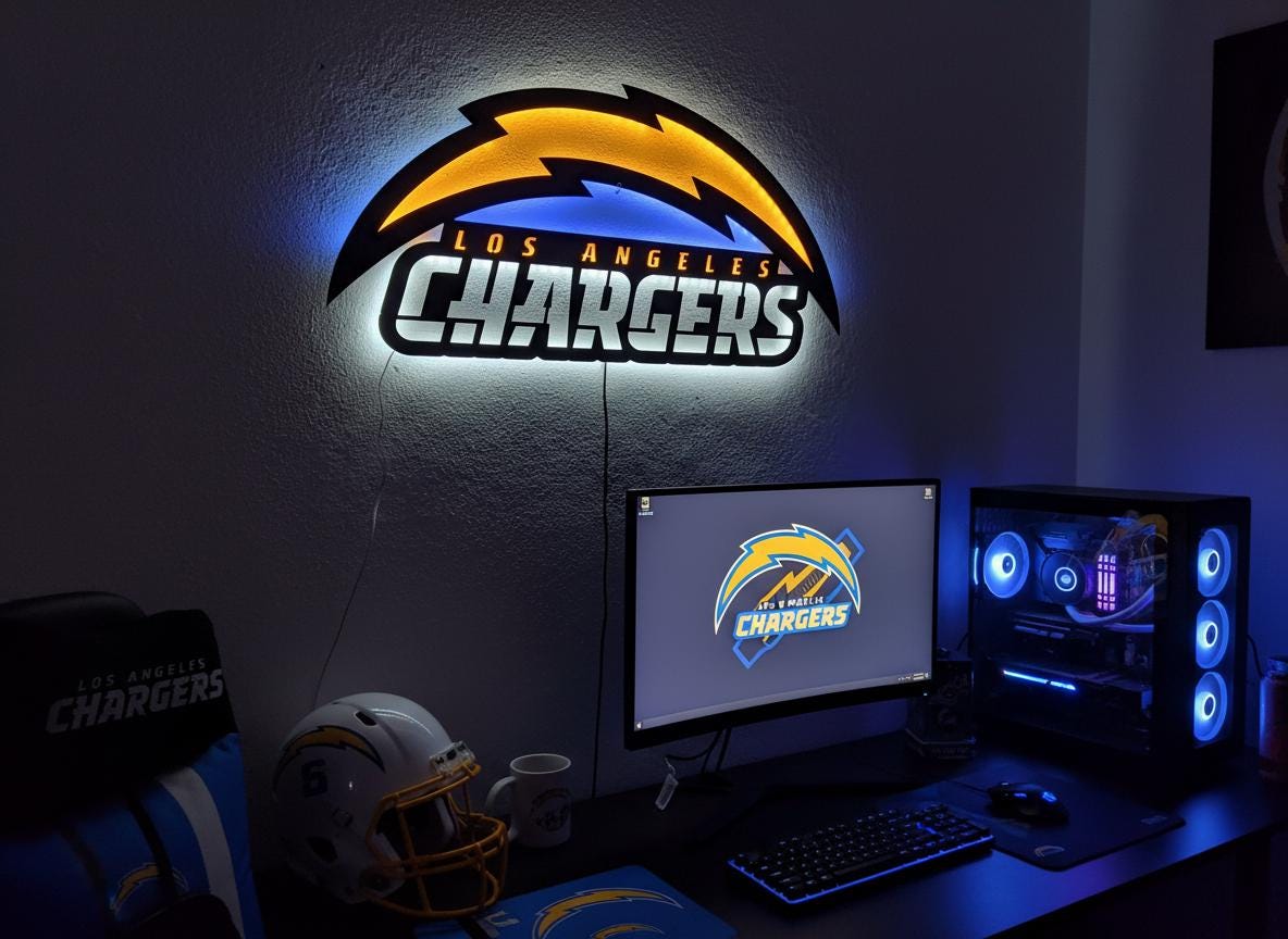 Los Angeles Chargers Wall Art - NFL Football Team Logo Game Room Decor Gift