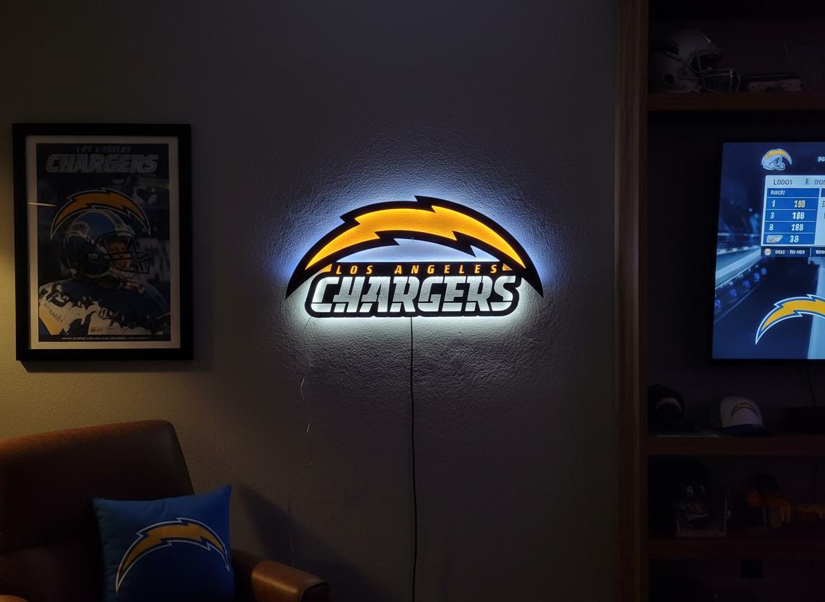 Los Angeles Chargers Wall Art - NFL Football Team Logo Game Room Decor Gift