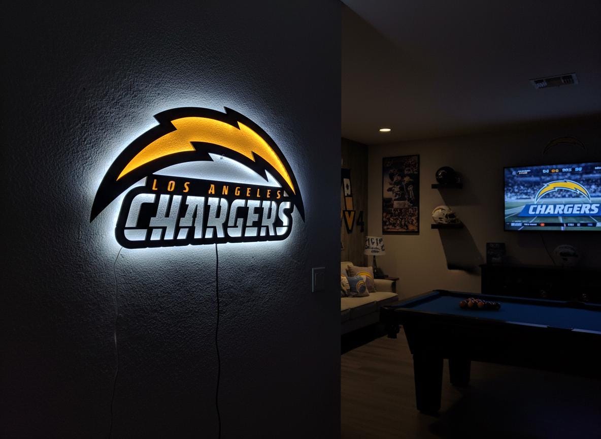 Los Angeles Chargers Wall Art - NFL Football Team Logo Game Room Decor Gift
