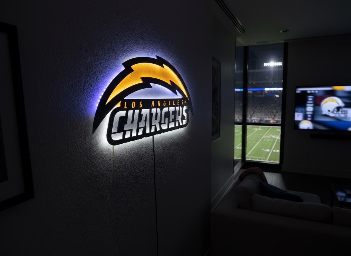 Los Angeles Chargers Wall Art - NFL Football Team Logo Game Room Decor Gift
