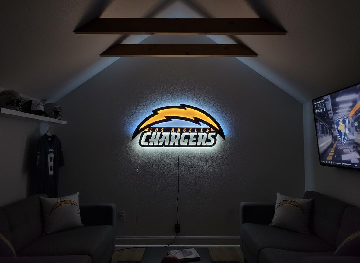 Los Angeles Chargers Wall Art - NFL Football Team Logo Game Room Decor Gift