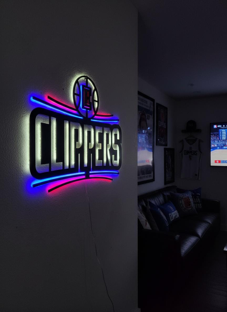 Clippers Wall Art - Los Angeles Basketball Team Logo Game Room Decor