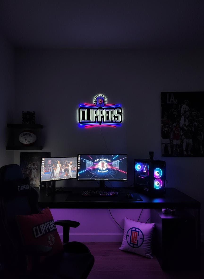 Clippers Wall Art - Los Angeles Basketball Team Logo Game Room Decor