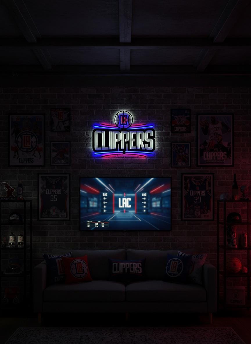 Clippers Wall Art - Los Angeles Basketball Team Logo Game Room Decor