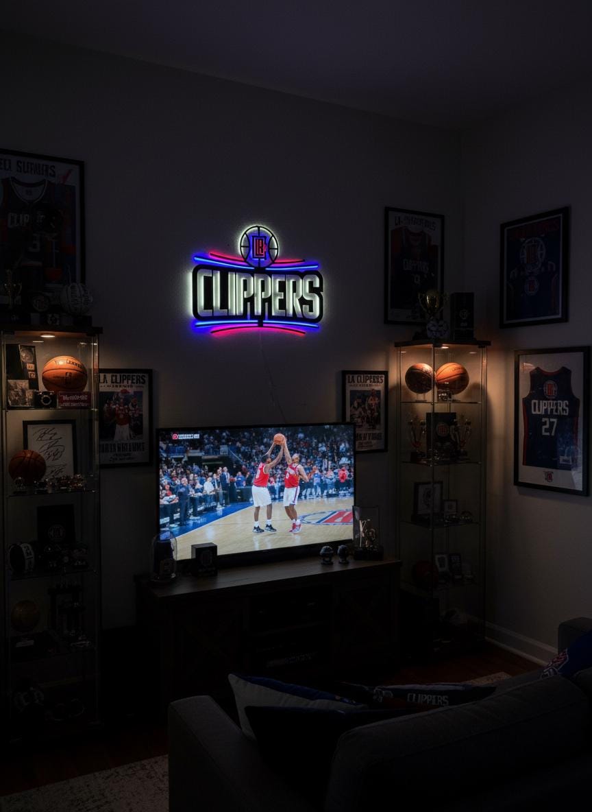 Clippers Wall Art - Los Angeles Basketball Team Logo Game Room Decor