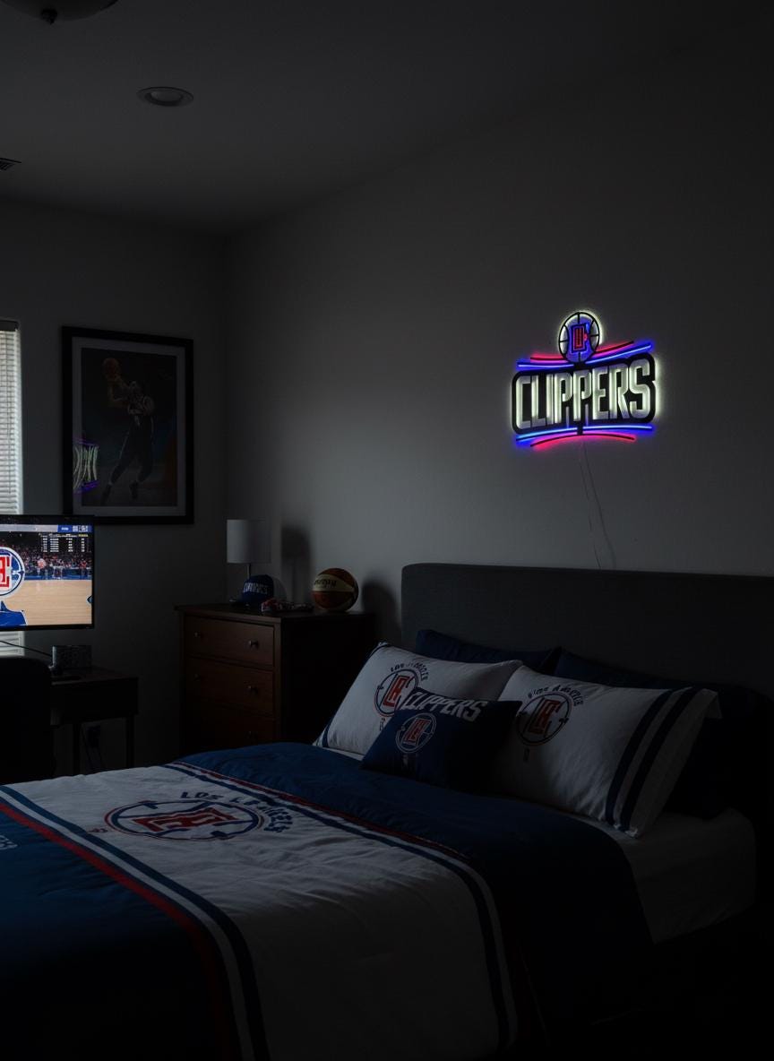 Clippers Wall Art - Los Angeles Basketball Team Logo Game Room Decor