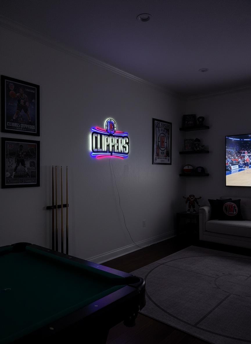 Clippers Wall Art - Los Angeles Basketball Team Logo Game Room Decor