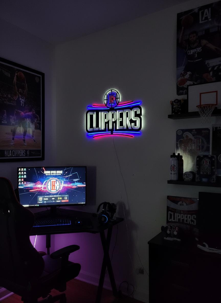 Clippers Wall Art - Los Angeles Basketball Team Logo Game Room Decor
