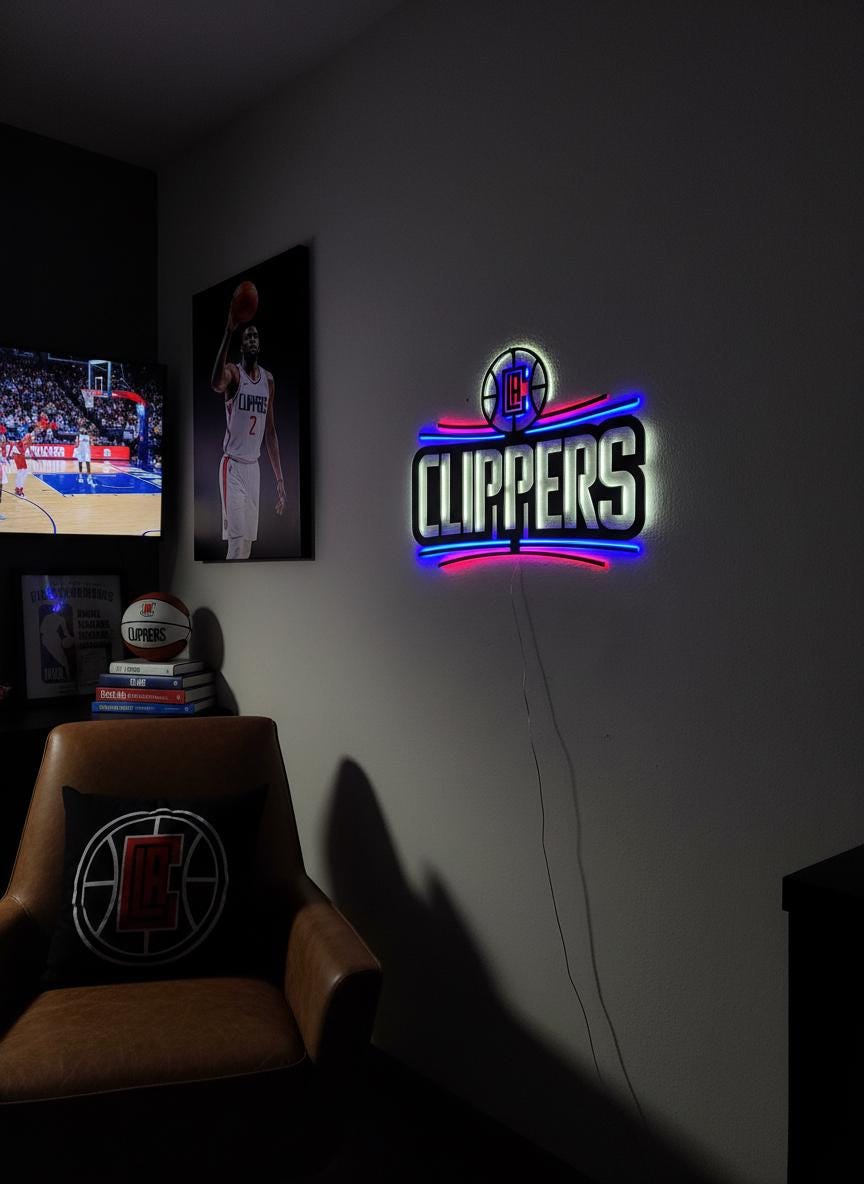 Clippers Wall Art - Los Angeles Basketball Team Logo Game Room Decor