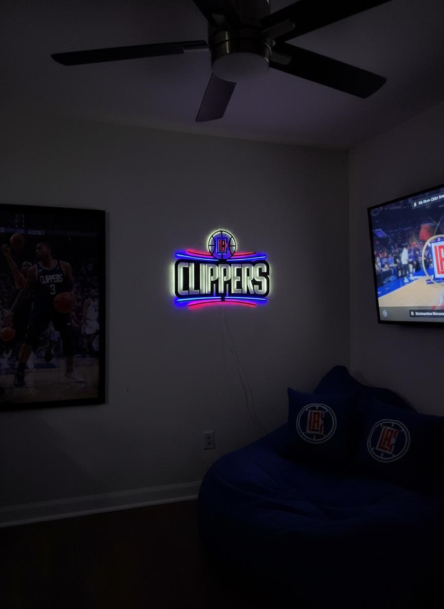 Clippers Wall Art - Los Angeles Basketball Team Logo Game Room Decor