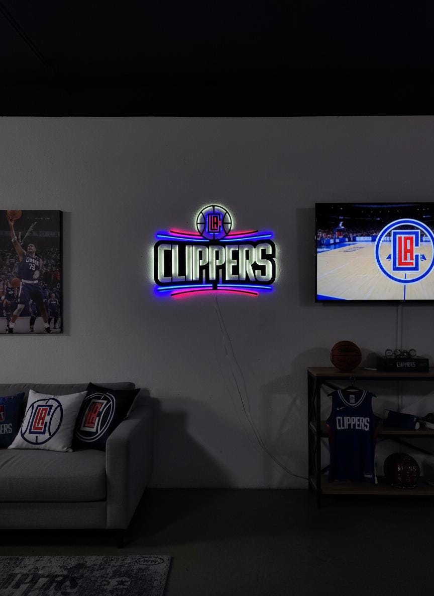 Clippers Wall Art - Los Angeles Basketball Team Logo Game Room Decor