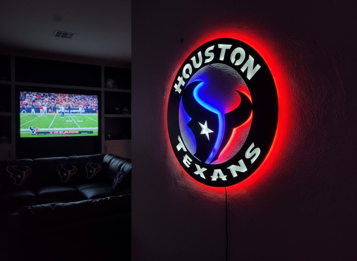 Houston Texans Wall Art - Football Team Logo Home Bar Man Cave Decor Gift