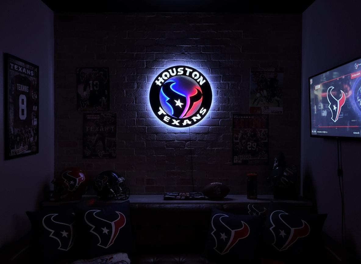 Houston Texans Wall Art - Football Team Logo Home Bar Man Cave Decor Gift