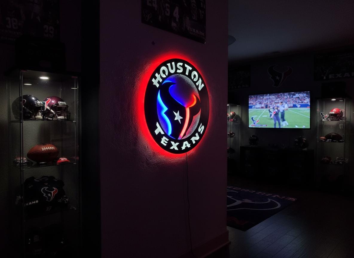 Houston Texans Wall Art - Football Team Logo Home Bar Man Cave Decor Gift