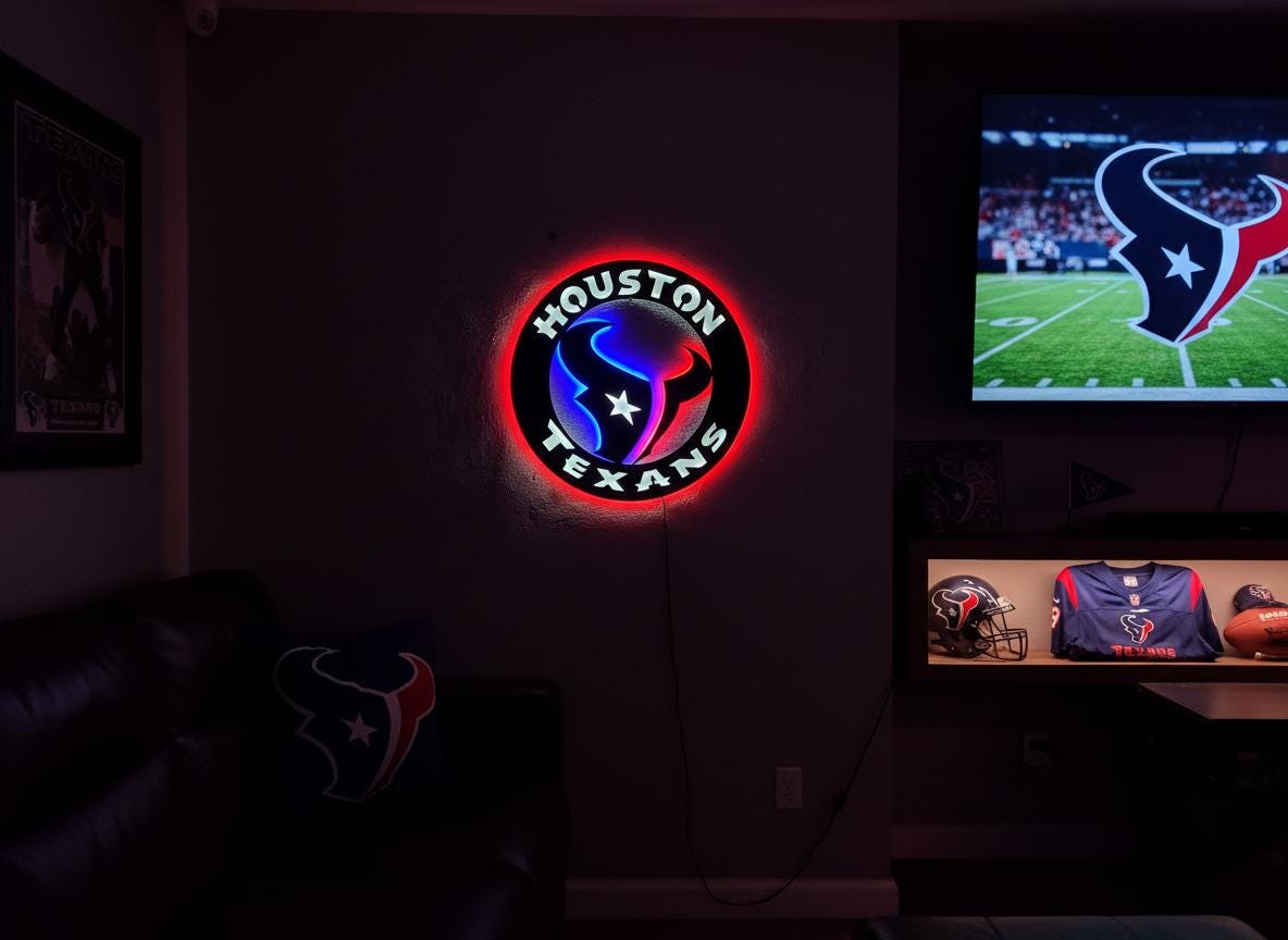Houston Texans Wall Art - Football Team Logo Home Bar Man Cave Decor Gift