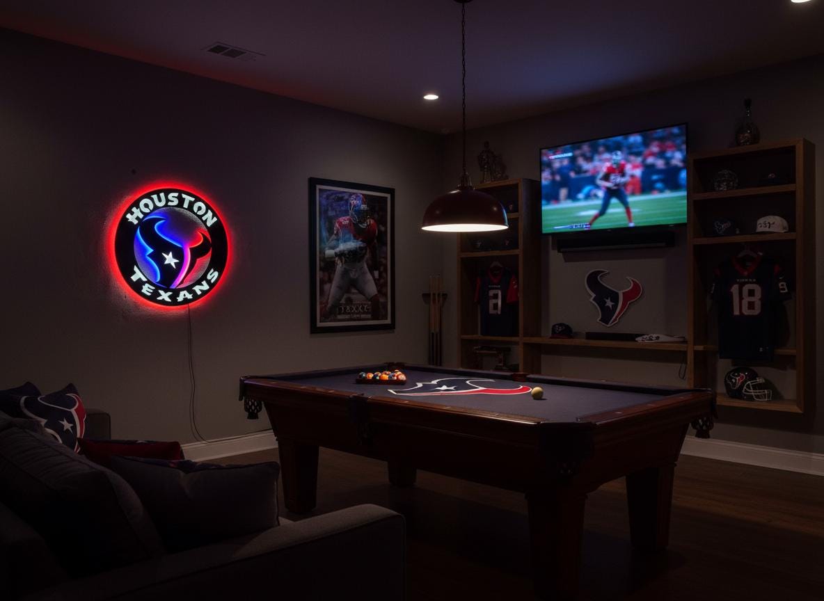 Houston Texans Wall Art - Football Team Logo Home Bar Man Cave Decor Gift