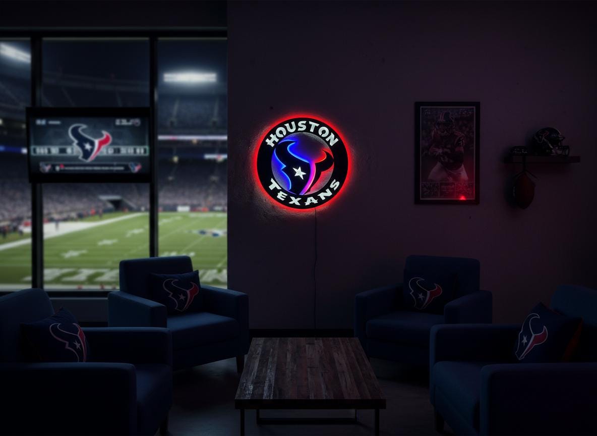 Houston Texans Wall Art - Football Team Logo Home Bar Man Cave Decor Gift