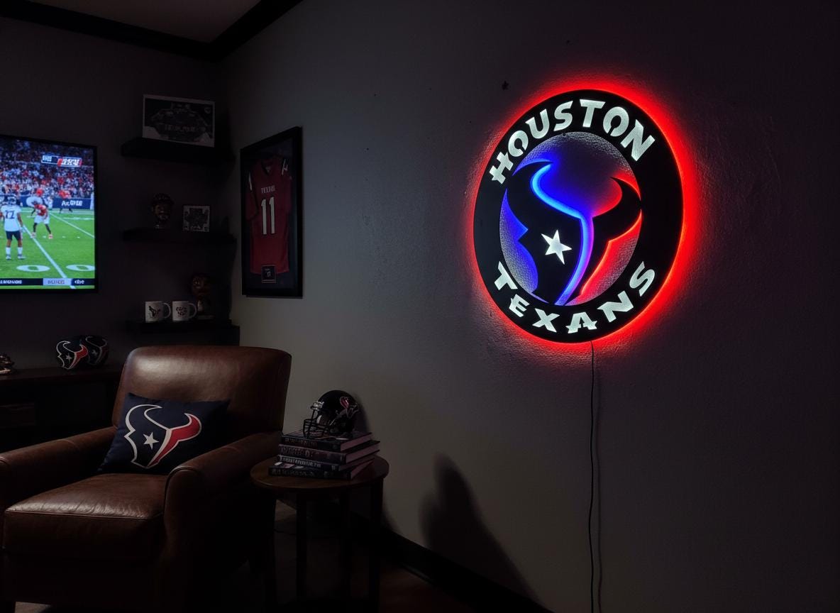 Houston Texans Wall Art - Football Team Logo Home Bar Man Cave Decor Gift