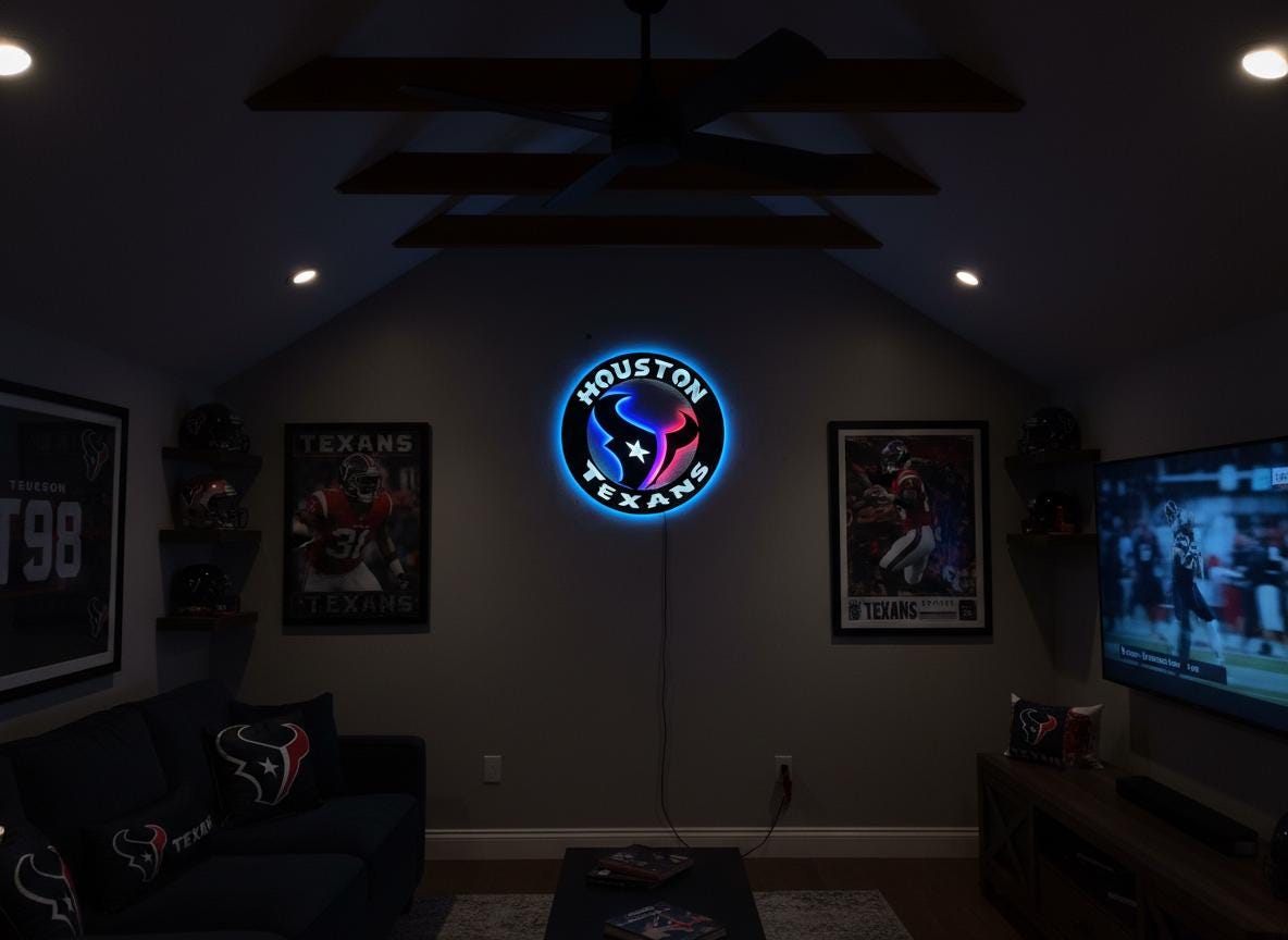 Houston Texans Wall Art - Football Team Logo Home Bar Man Cave Decor Gift