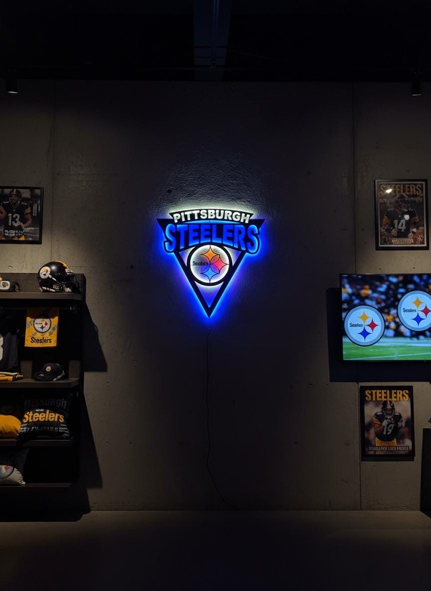 Pittsburgh Steelers Wall Art - NFL Team Logo Game Room Decor Man Cave Gift