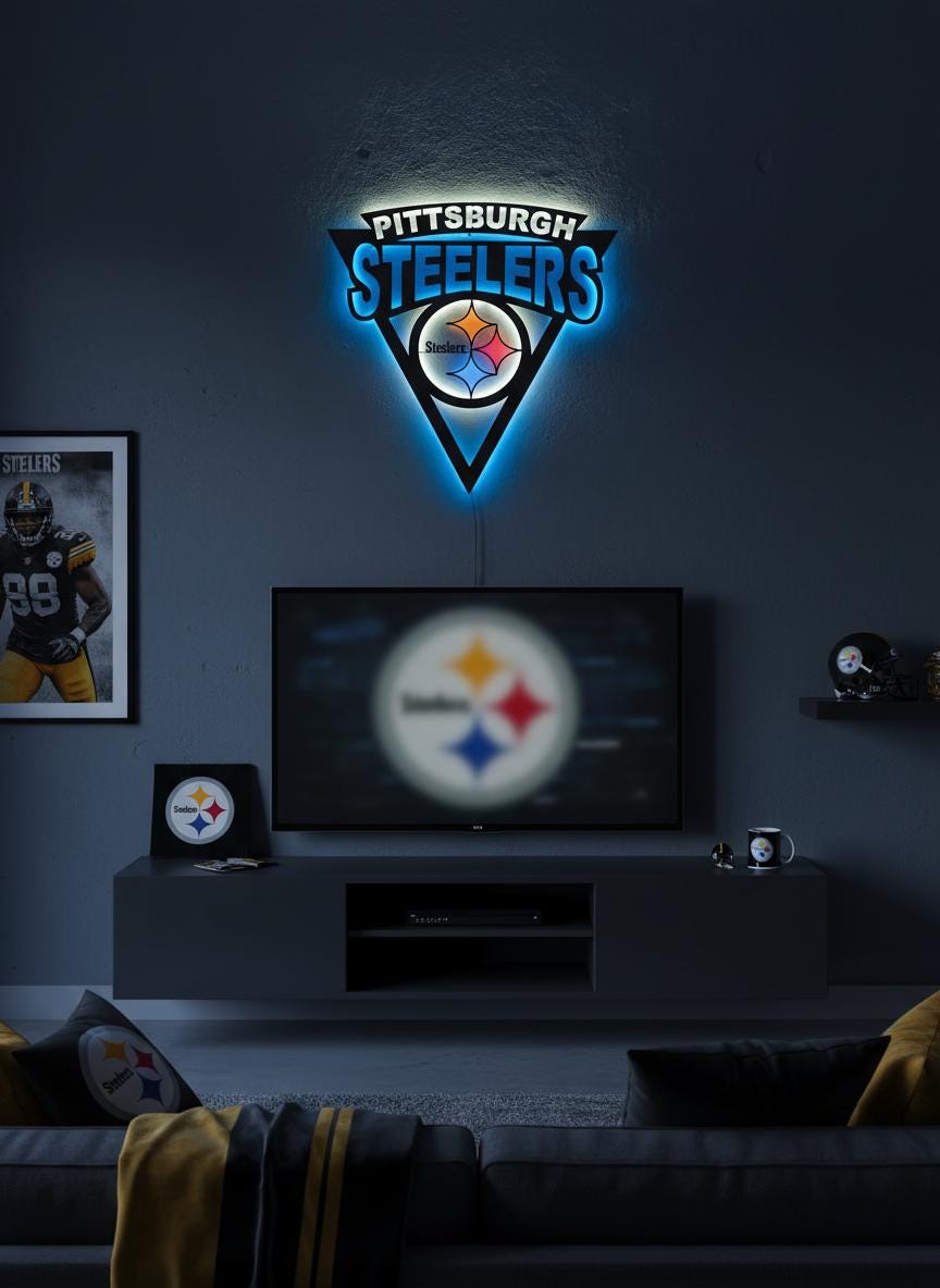 Pittsburgh Steelers Wall Art - NFL Team Logo Game Room Decor Man Cave Gift