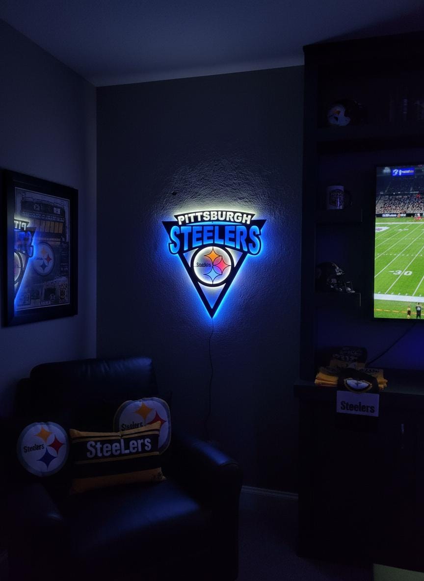 Pittsburgh Steelers Wall Art - NFL Team Logo Game Room Decor Man Cave Gift