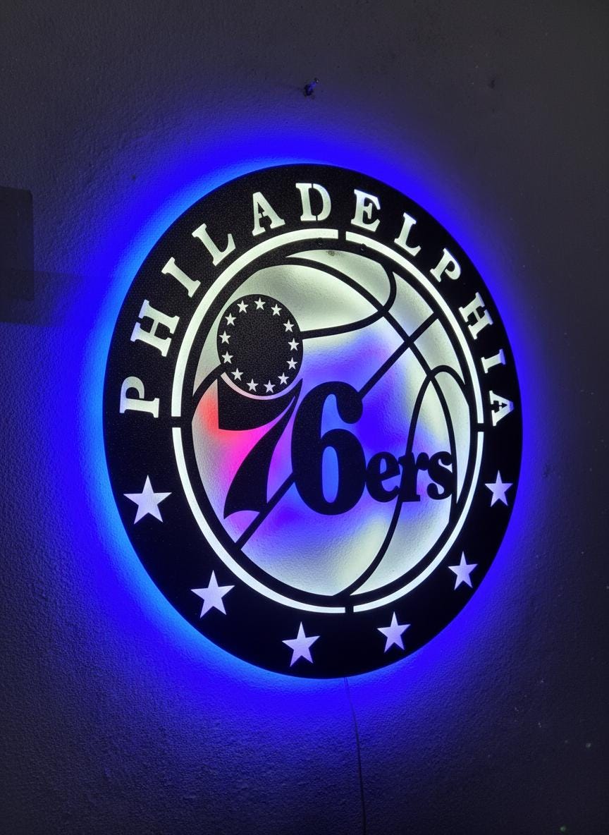 Philadelphia 76ers Wall Art - Team Logo Light Up Sign Game Room Decor