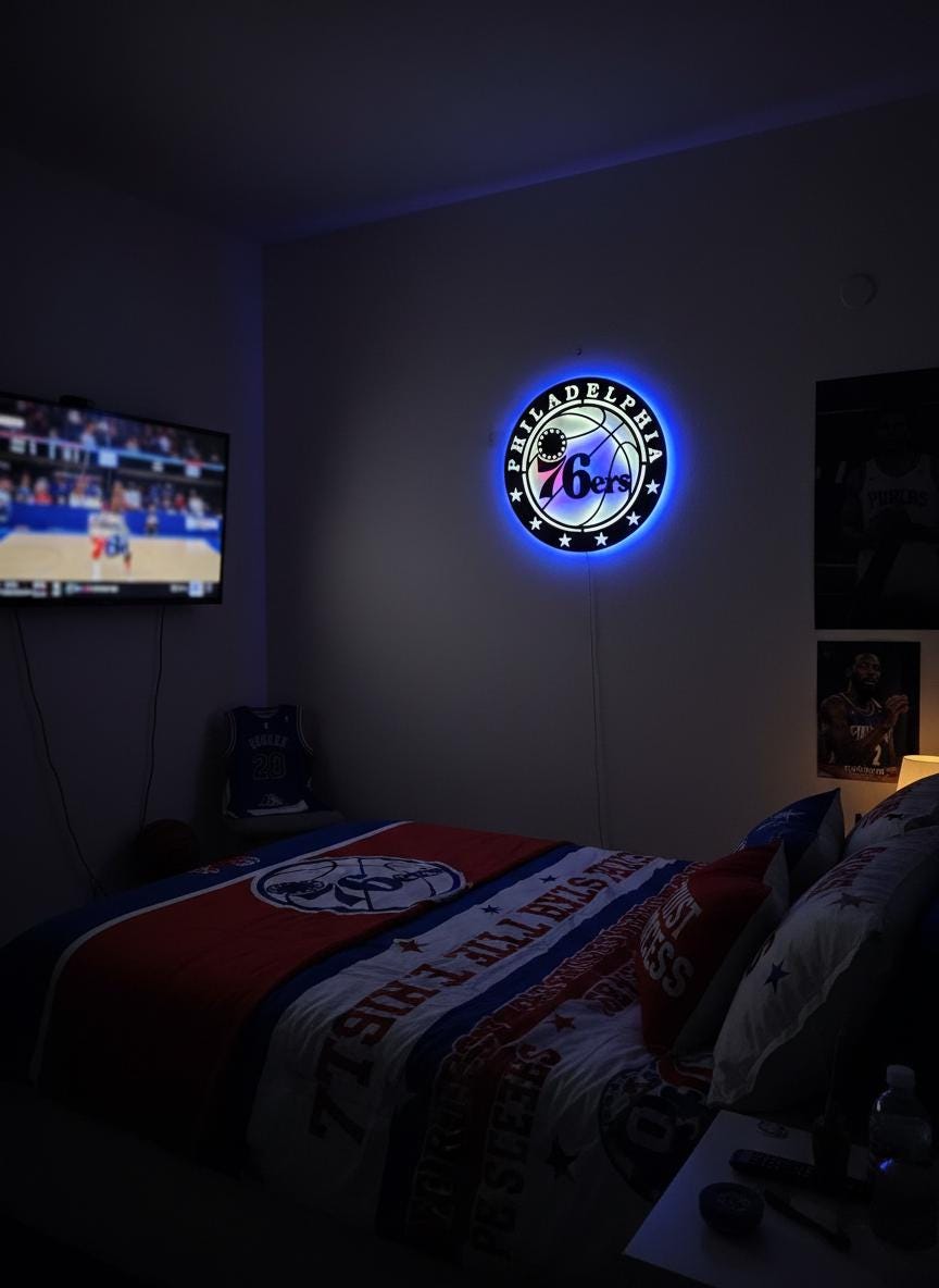 Philadelphia 76ers Wall Art - Team Logo Light Up Sign Game Room Decor