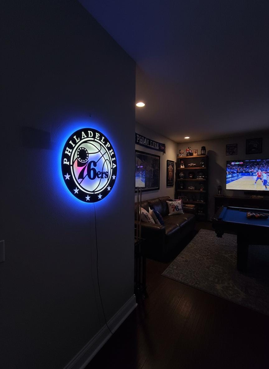 Philadelphia 76ers Wall Art - Team Logo Light Up Sign Game Room Decor